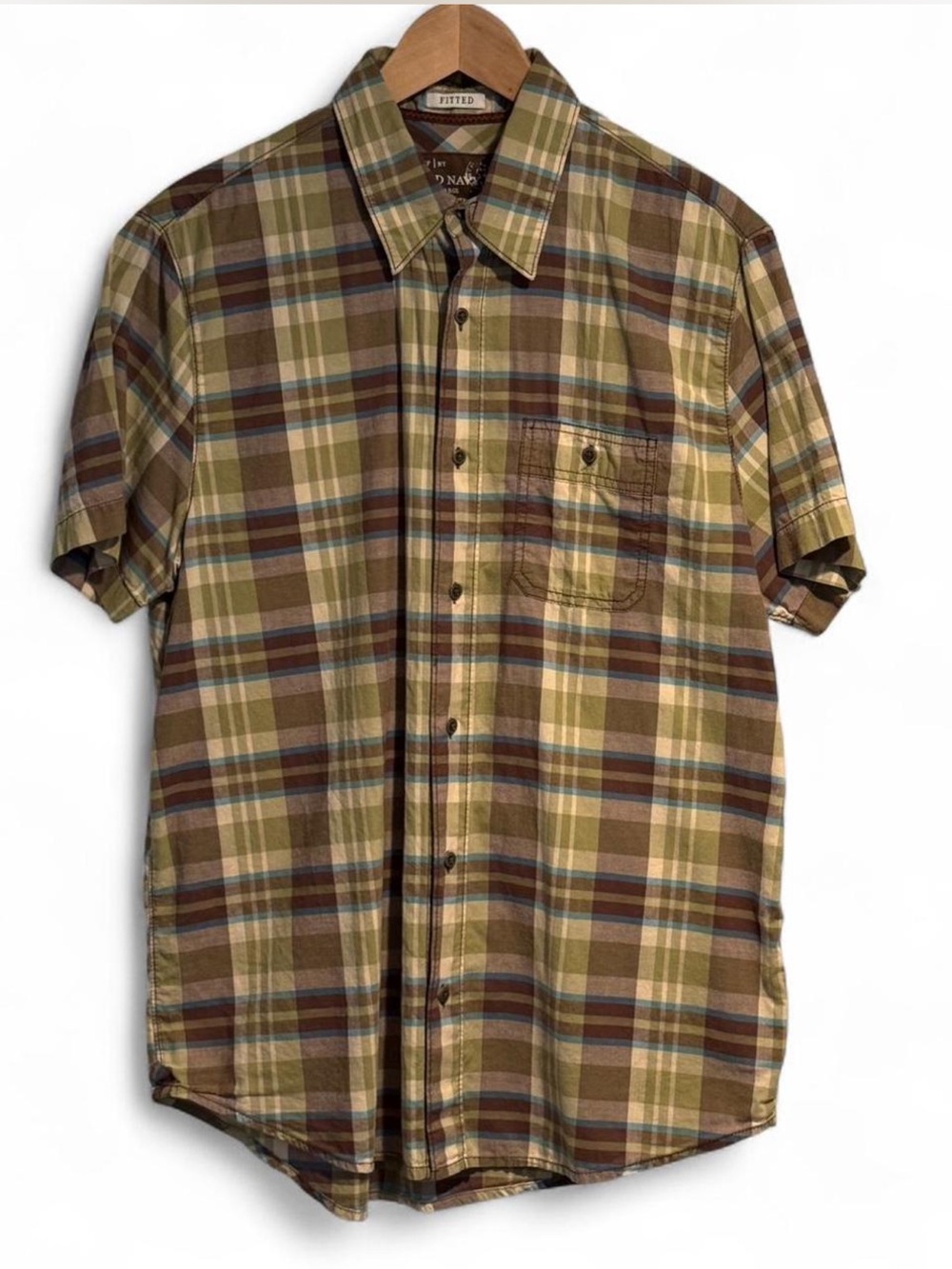 Old Navy green plaid button up shirt Size L Excellent Condition